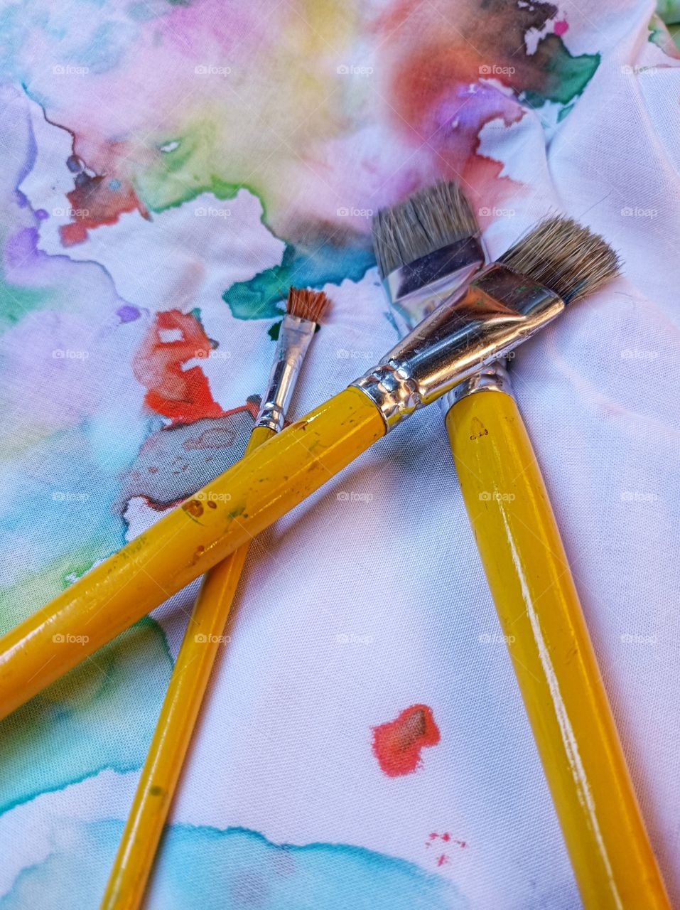 brushes on the painted fabric