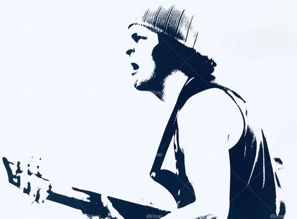 Musician, bass player high key Black and white performer